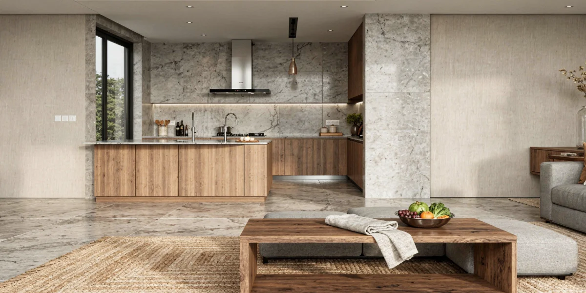 Open Kitchen Design, Seen From the Living Room Sofa